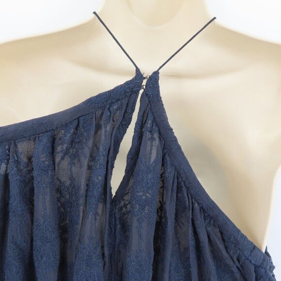 Rebecca Taylor Womens 6 Blue Embroidered Cold Shoulder Flowy Blouse Shirt Top - Picture 6 of 11